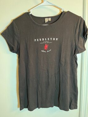 Pendleton Black Tee with White Logo and Red Detail